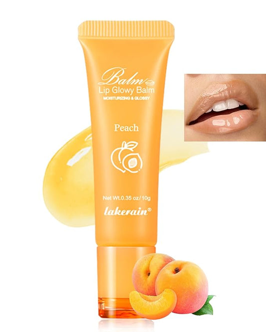 Hydrating Lip Glowy Balm, Ultra-Nourishing Lip Balm for Dry Cracked Lips, Moisturizer Lip Repair Sleeping Lip Mask, Day and Night Lip Care Therapy Treatment, Glossy Smooth Lip Butter Balm-01#Peach-GlimoraGlow