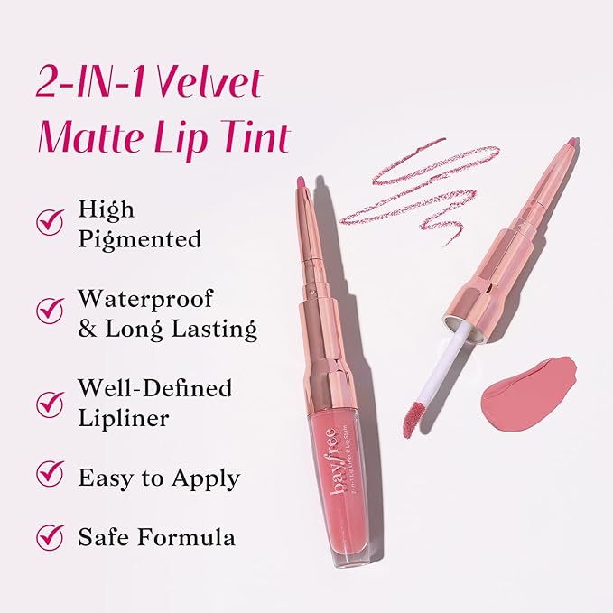 2-IN-1 Lip Liner and Lip Stain, High Pigmented Long Lasting Velvet Lip Tint, Well-Defined Lipliner, Weightless Waterproof Not Animal Tested, Matte Finish Makeup-GlimoraGlow