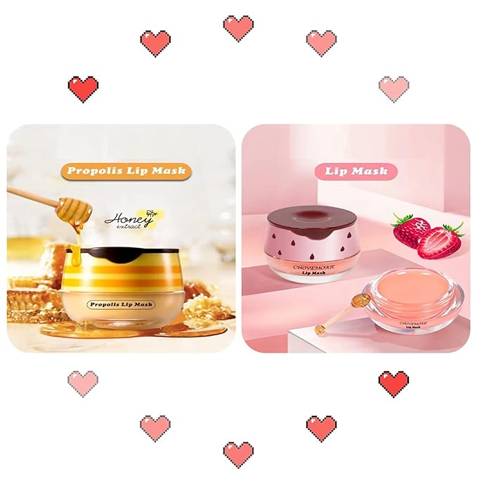2 Pack Nourishing Lip Balm Honey Pot, Moisturizing Honey & Strawberry Propolis Lip Mask, Hydrating & Prevention Dry and Cracked Lip Scrubs Exfoliator Lip Sleeping Mask Reduces Lip Lines-GlimoraGlow