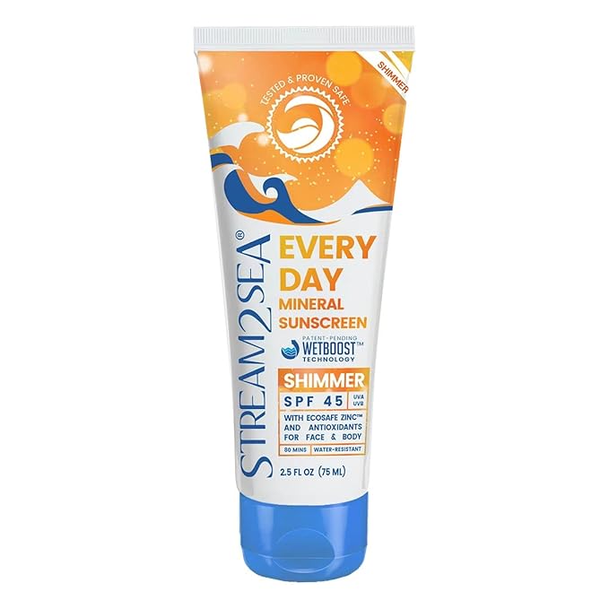 SPF 45 Every Day Shimmer Mineral Sunscreen | 2.5 Fl Oz Biodegradable, Paraben Free & Reef Safe Sunscreen | Non-Greasy, Lightweight & Shimmer Mineral Protection Against UVA & UVB for Face & Body-GlimoraGlow