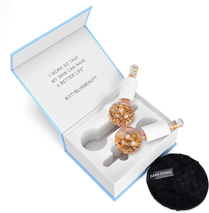 Ice Cryo Sticks Facial Globe with Golded Essence- 2PC Cooling Globes for Cold or Hot Skin Massagers, Face Globe for Skin Care Routine-GlimoraGlow