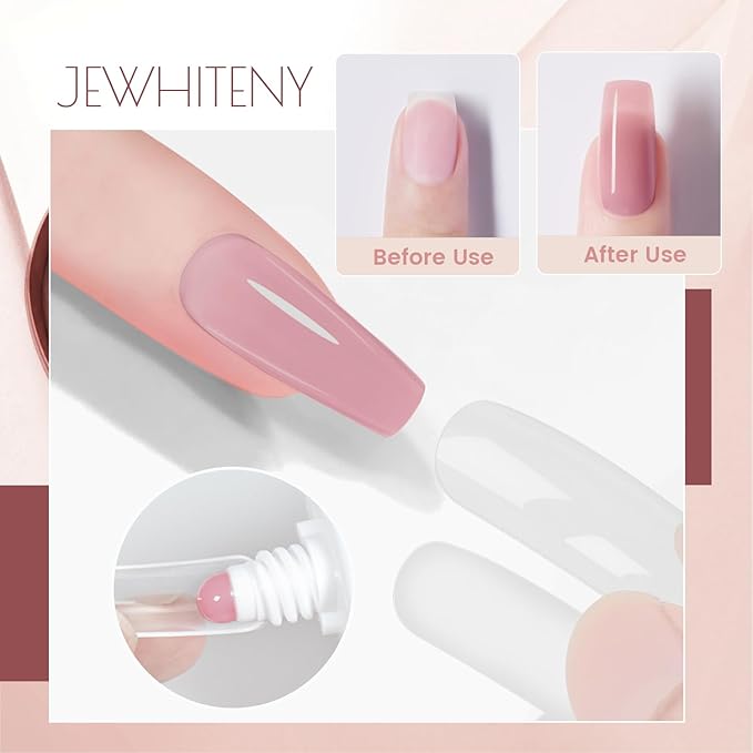 JEWHITENY Poly Extension Gel Nail Set Clear Pink Poly Nail Gel With Slip Solution Base Coat Top Coat French Manicure Need U V Lamp Curing for Finger Art and Home DIY-GlimoraGlow