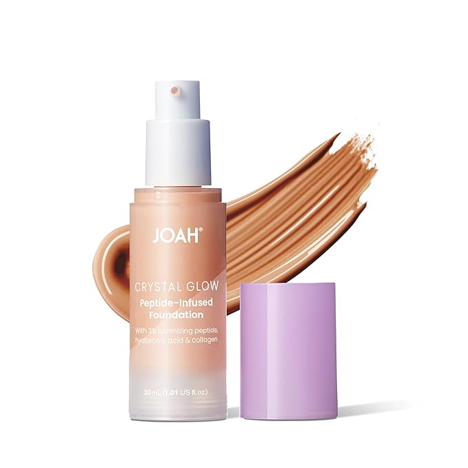 JOAH Crystal Glow Peptide-Infused Foundation, 2-in-1 Multitasking Korean Makeup with Blurring Face Primer, Luminizer, Hydration & Skin Defense for a Flawless Finish, 1.01 Oz, Light Medium Cool-GlimoraGlow