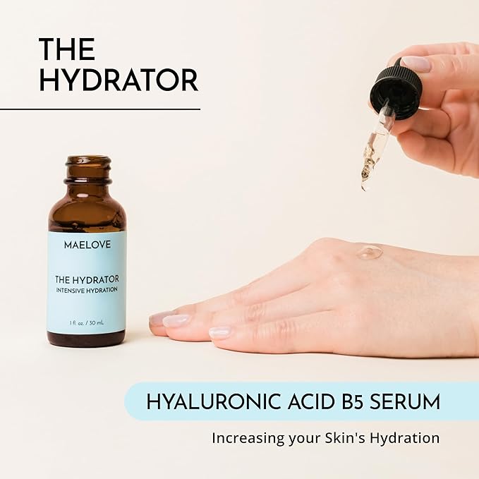 MAELOVE Hydrator Hyaluronic Acid B5 Serum with Resveratrol for Instantly Dewy Glow, Fills Fine Lines, Lightweight and Non Greasy, 1.0 fl oz-GlimoraGlow