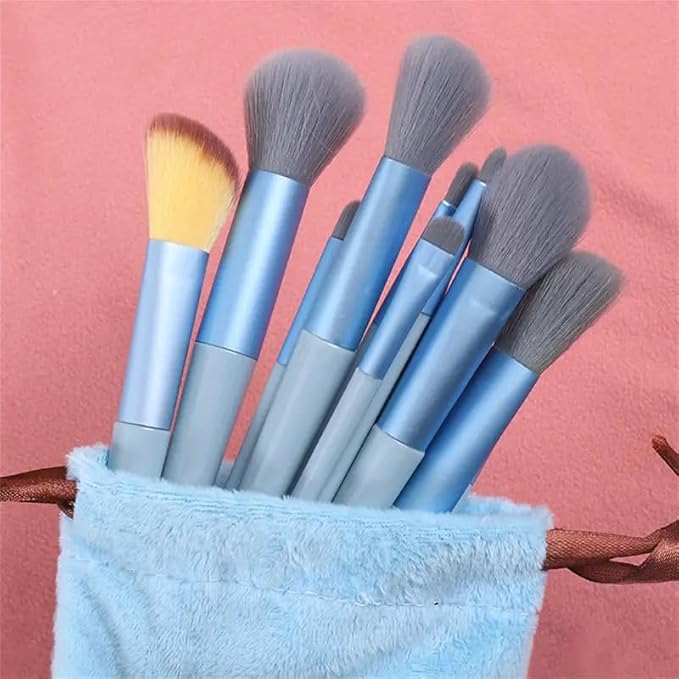 Foundation Makeup Brush Set Kit | 13 Pcs Premium Synthetic Kabuki Eye Shadows Make Up Brushes + 1 Sponge + 1 Brush Bag for Travel and Home Use (BROWN)-GlimoraGlow