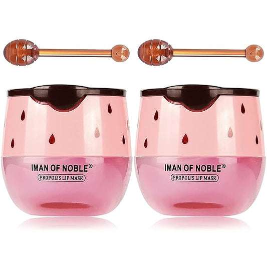 2 Pack Bee Lip Balm Honey Pot, Moisturizing Strawberry Lip Mask, Hydrating & Prevention Dry and Cracked Lip Scrubs Exfoliator Lip Sleeping Mask Reduces Lip Lines Nourishing Lip Care Mask-GlimoraGlow