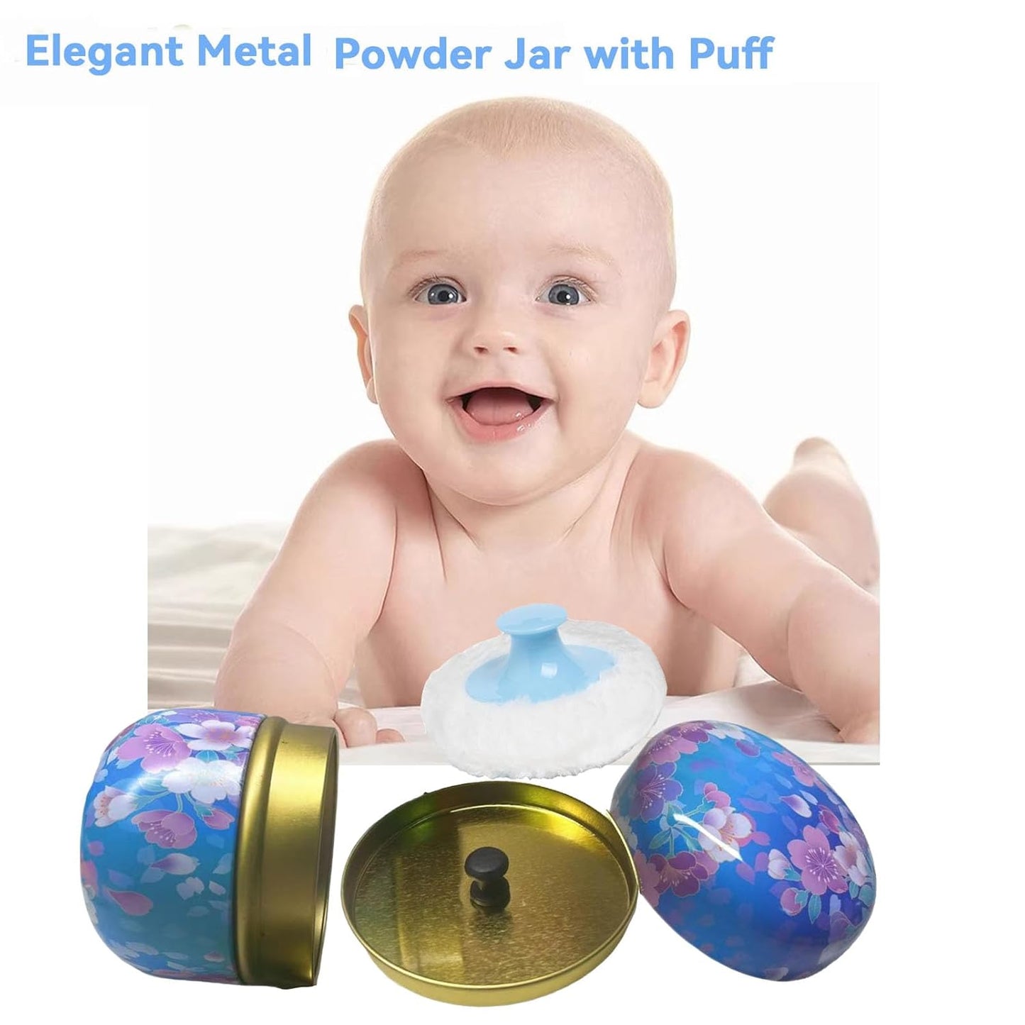 Body Powder Puff and Container, 3.35" Portable Dusting Powder Container with Soft Puff Loose Powder Case Box Jar with Lids for Baby Women Home and Travel Use-GlimoraGlow