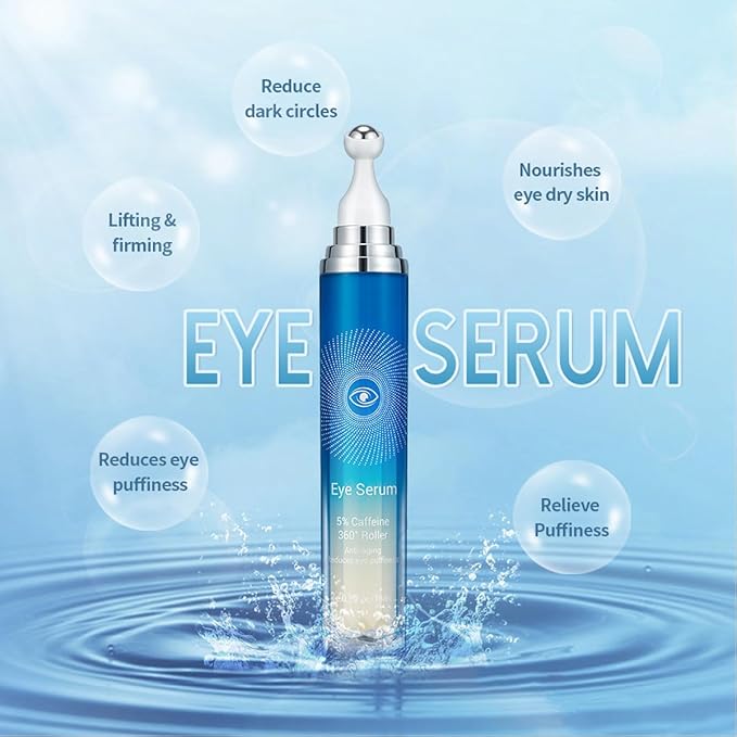 Eye Serum with Roller ball, 15 ML Eye Cream for Dark Circles and Puffiness, Anti-Aging Under Eye Roller Cream Reduce Wrinkles and fine lines-GlimoraGlow