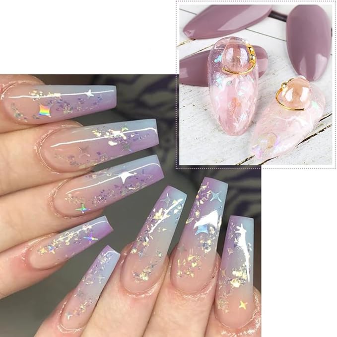 12 Colors Holographic Nail Art Glitter Sequins Iridescent Ice Slag Nail Glitter Laser Nail Art Flakes Colored Fluorescent Glass Paper Nail Sticker Decoration for Face Hand Body Make-Up DIY-GlimoraGlow