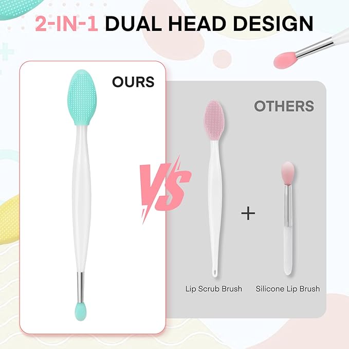 Unaone Lip Scrub Brush - 3 PCS Dual-ended Lip Scrubber Exfoliator and Silicone Lip Brush, 2-in-1 Silicone Lip Scrub Tool Lip Mask Applicator, Gentle Exfoliator & Applicator for Soft-GlimoraGlow