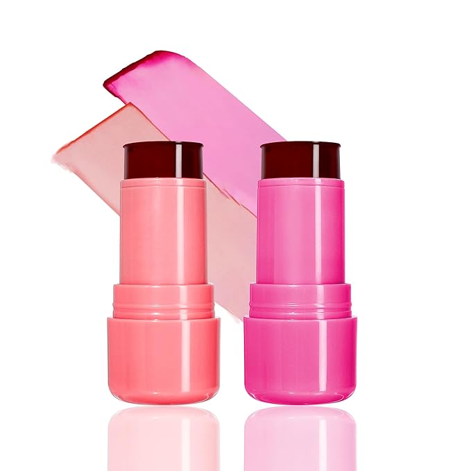 2 Pcs Milk Jelly Blush, Milk Cooling Water Jelly Tint, Vivid Color Water Jelly Tint Milk Blush, Sheer Eye Lip & Cheek Stick Stain, Long Wearing, Watercolor Finish Lip Gloss for Women, 03&04-GlimoraGlow