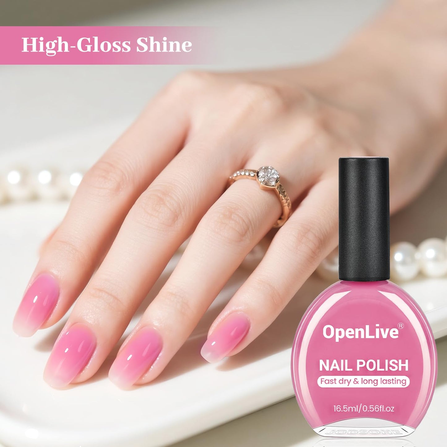 16.5ml Jelly Sheer Pink Nail Polish Large Volume Quick Dry Hot Pink Nail Polish, Long Lasting Shine, Fingernail Toenail Nail Art DIY Home Travel Nail Art Gift-GlimoraGlow