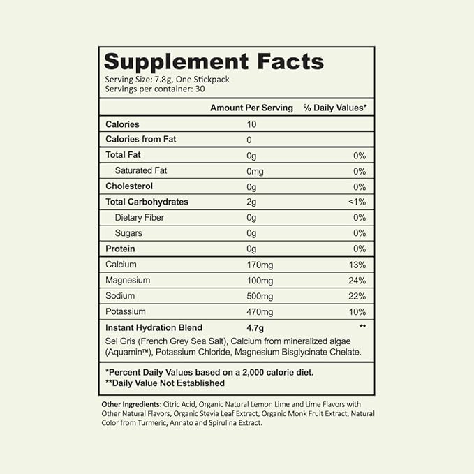 Instant Hydration Electrolytes Powder Packets - Lemon Lime Drink Mix - Zero Sugar - Keto, Vegan, Gluten-Free, Non-GMO - Boost Recovery, Brain Health, Muscle & Tissue Support- 30 Sticks-GlimoraGlow