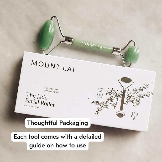 Mount Lai De-Puffing Jade Facial Roller – The Stone of Eternal Youth, Authentic Jade Face Roller for Sculpting, Soothing & Glowing Skin, Ultimate Facial Massager Tool for Self-Care Ritual-GlimoraGlow