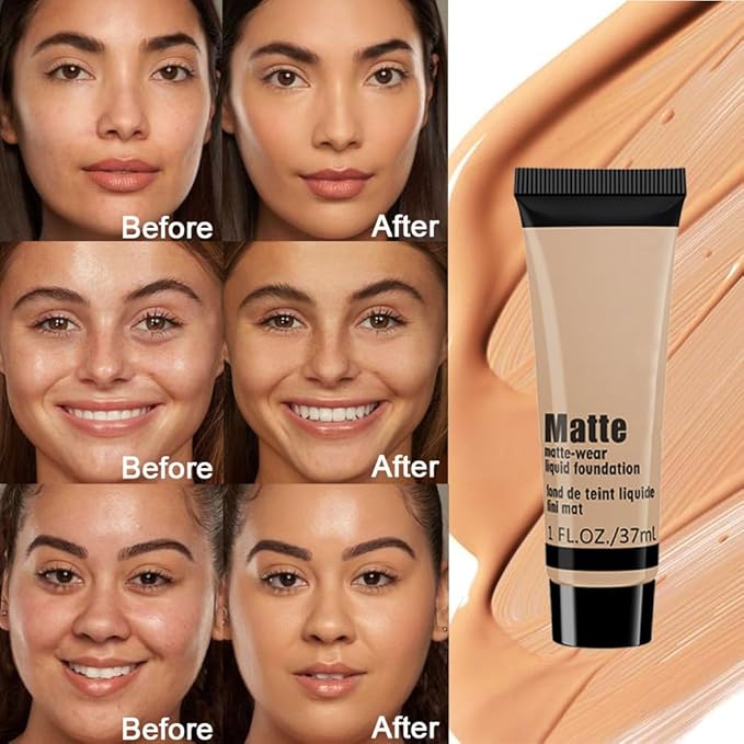 1 Pack Liquid Foundation Cream for Face Makeup,Durable Full Coverage Matte Concealer Make Up,Oil Control & Waterproof Base Primer -1 Fl.Oz-BEIGE 6#-GlimoraGlow