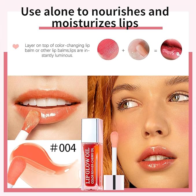 Hydrating Lip Glow Oil, Moisturizing Lip Glow Oil, Nourishing Glossy Transparent Lip Oil, Plumping Lip Oil, Lip Balm, Non-sticky Tinted Toot Lip Balm for Lip Care (CORAL) 0.2 OZ-GlimoraGlow
