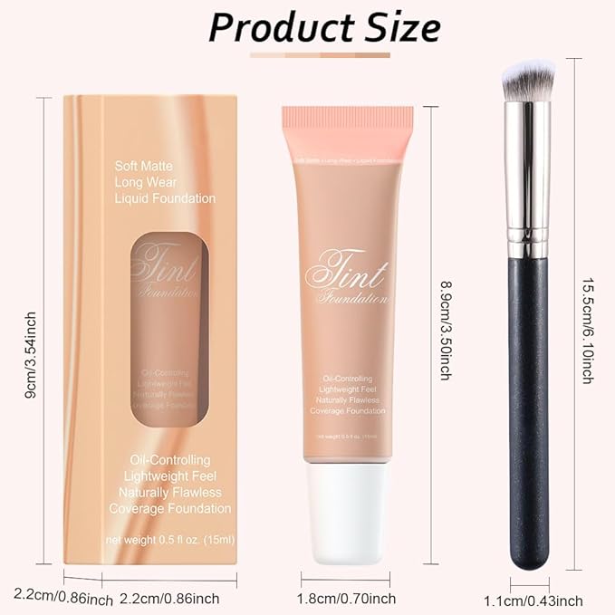 2 Pack Liquid Foundation Cream with Foundation Brush for Face Makeup,Durable Full Coverage Matte Concealer Make Up,Oil Control & Waterproof Base Primer -1 Fl.Oz (#04)-GlimoraGlow