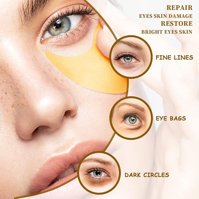 120PCS Under Eye Patches 24K Gold Eye Mask with Aloe Vera Natural Ingredients, Moisturizing Skin Care with Hyaluronic Acid and Collagen for Anti-Wrinkle, for Dark Circles and Puffiness-GlimoraGlow