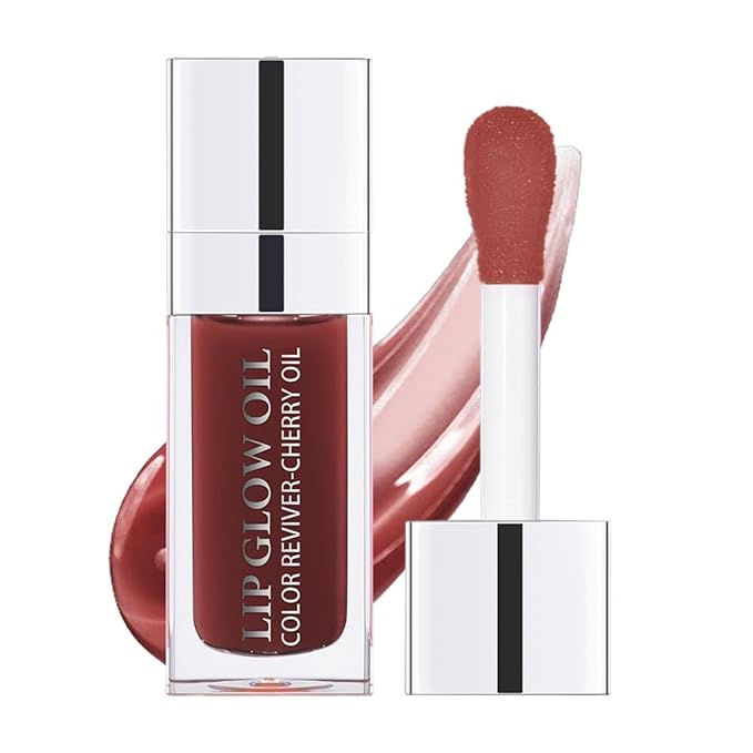Hydrating Lip Glow Oil-Lip care oil- Lip Oil Tinted for Lip Care and Dry Lips-Prevents Dry Cracked-Non-sticky Big Brush Head-Lip Plumping -Lip Oil gloss tinted-020#MAHOGANY-GlimoraGlow