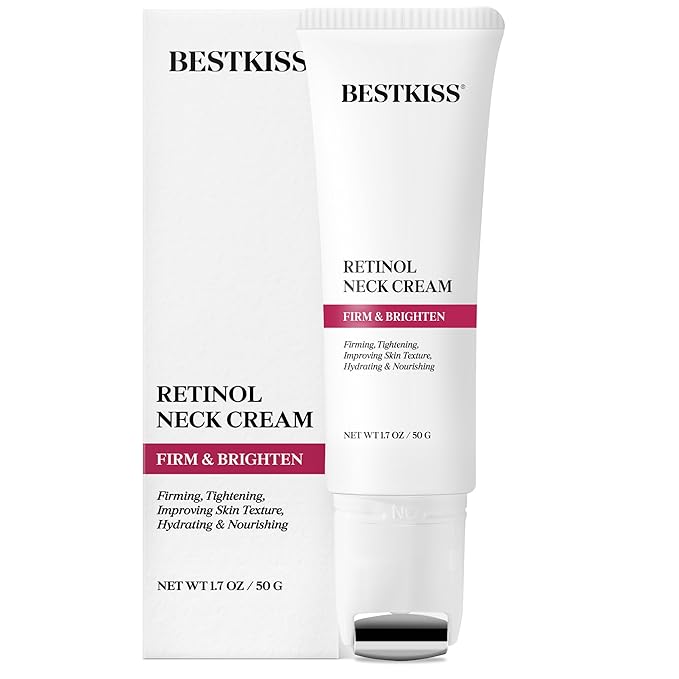 Retinol Neck Firming Cream with Cooling & Massaging Roller Applicator - Hydrates, Lifts, Smoothes Wrinkles, Fine Lines & Tightens Sagging Skin with Niacinamide & Hyaluronic Acid, 1.7oz/50g-GlimoraGlow