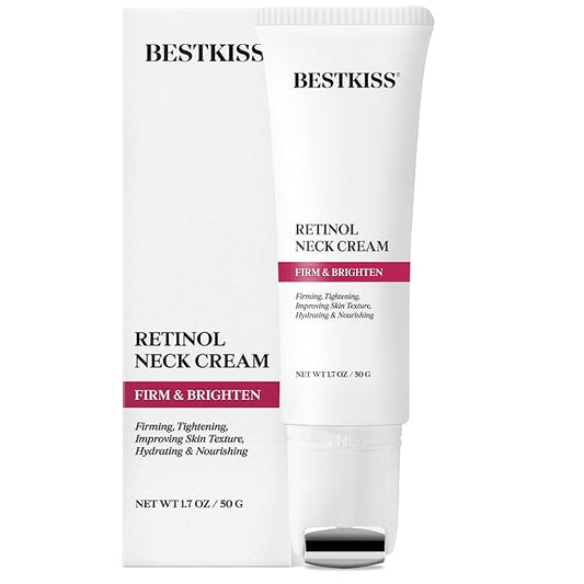 Retinol Neck Firming Cream with Cooling & Massaging Roller Applicator - Hydrates, Lifts, Smoothes Wrinkles, Fine Lines & Tightens Sagging Skin with Niacinamide & Hyaluronic Acid, 1.7oz/50g-GlimoraGlow