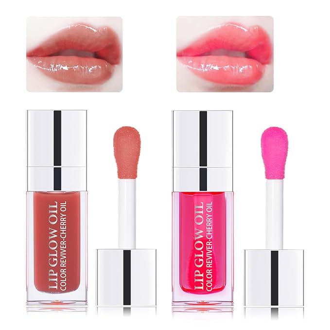Hydrating Lip Glow Oil Moisturizing Plumping Lip Tint Lip Gloss Transparent Lip Balm Long Lasting Nourishing Repairing Lightening Lip Lines (012#+015#)-GlimoraGlow