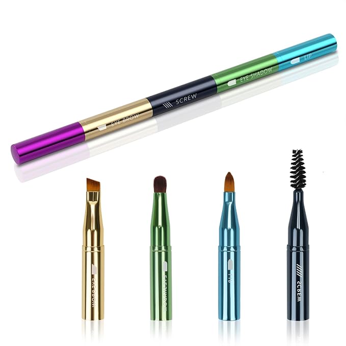Unaone 4 in 1 Makeup Brush - Lip Brush for Lipstick, Eyebrow, Eyeshadow, Spiral Eyebrow Portable Detachable Multi-functional Lipstick Brush for Makeup-GlimoraGlow