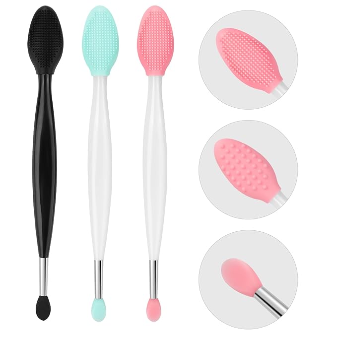 Unaone Lip Scrub Brush - 3 PCS Dual-ended Lip Scrubber Exfoliator and Silicone Lip Brush, 2-in-1 Silicone Lip Scrub Tool Lip Mask Applicator, Gentle Exfoliator & Applicator for Soft-GlimoraGlow