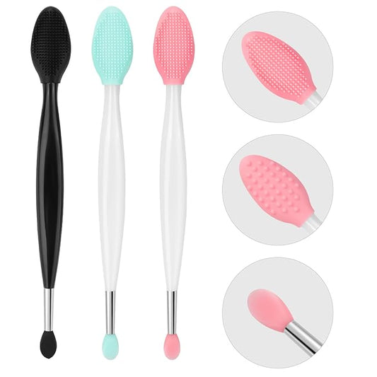 Unaone Lip Scrub Brush - 3 PCS Dual-ended Lip Scrubber Exfoliator and Silicone Lip Brush, 2-in-1 Silicone Lip Scrub Tool Lip Mask Applicator, Gentle Exfoliator & Applicator for Soft-GlimoraGlow