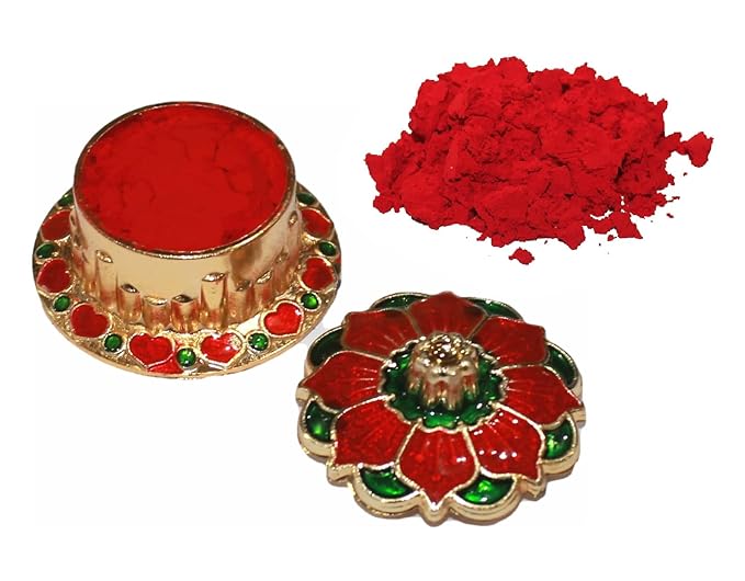 Indian Dark Red Pure Kumkum Powder (Sindoor, Kumkuma, Kum Kum) for Makeup, Pooja and Other Hindu Rituals Fancy Box Packing (Dark Red, Fancy Box 1)-GlimoraGlow