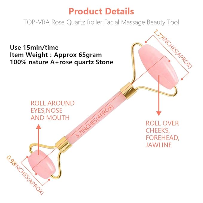 Jade Roller,Rose Quartz Roller for Face,Jade Skincare Tool,Jade Facial Roller,Eye Roller Anti Aging Jade Massager Roller Slimming Healing Chakra Tool A-Rose Quartz (Golden)-GlimoraGlow