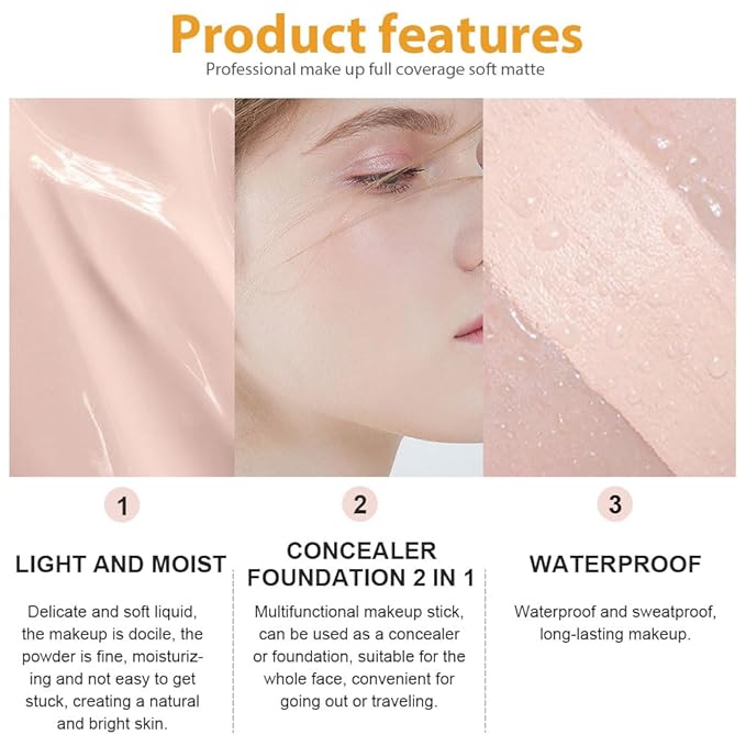 2 Pack Liquid Foundation Cream with Foundation Brush for Face Makeup,Durable Full Coverage Matte Concealer Make Up,Oil Control & Waterproof Base Primer -1 Fl.Oz (#01)-GlimoraGlow