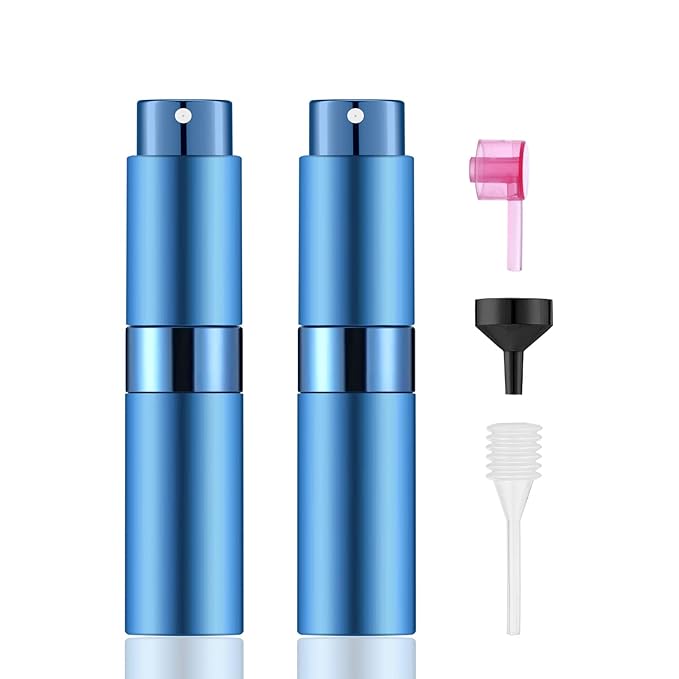 2 PCS/8ml Portable Mini Perfume Atomizer bottles, Empty Refillable Spray Bottle with 3 Types of Refill Tools, Pocket Travel Perfume Sample Bottles(Blue)-GlimoraGlow