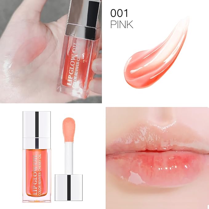 Hydrating Lip Glow Oil Moisturizing Plumping Lip Tint Lip Gloss Transparent Lip Balm Long Lasting Nourishing Repairing Lightening Lip Lines (001# PINK)-GlimoraGlow