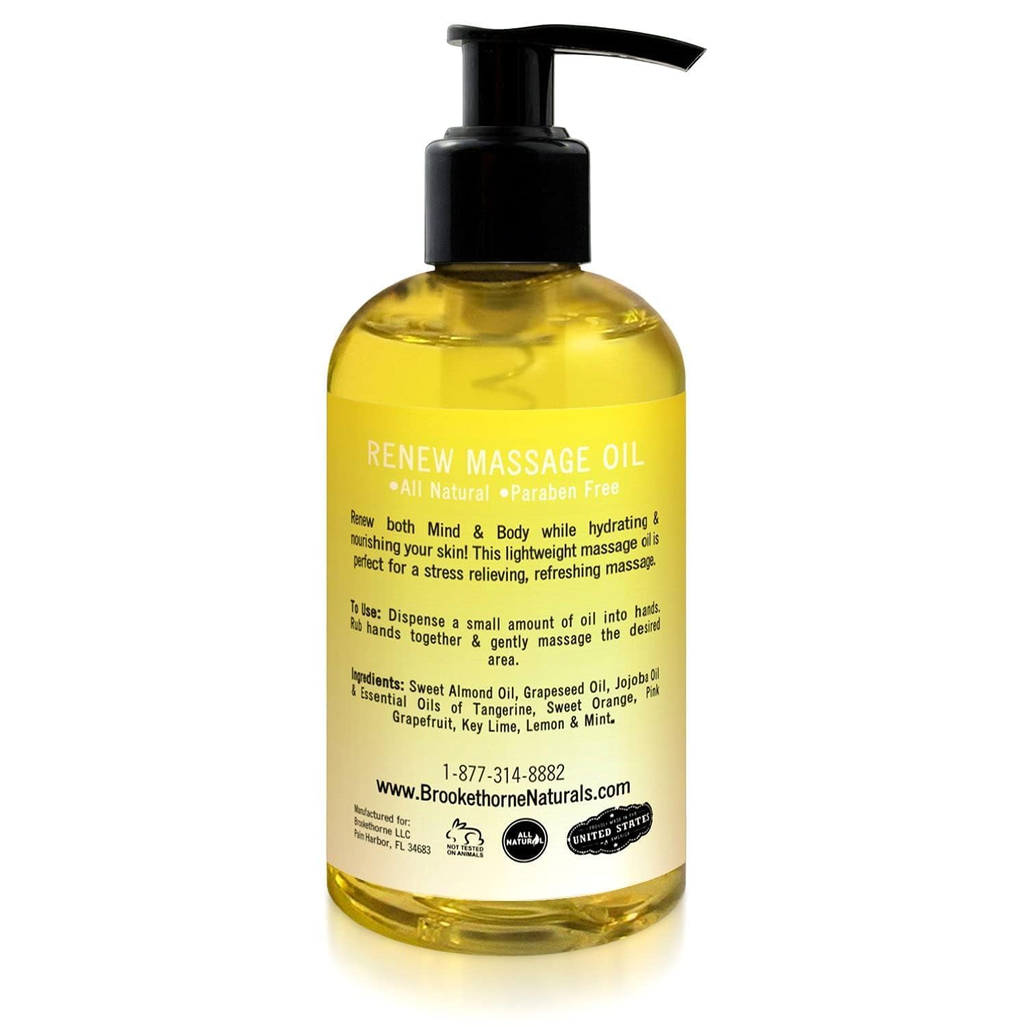 Renew Massage Oil with Orange, Lemon & Peppermint Essential Oils - Great for Massage Therapy or Home use. Ideal for Full Body – with Almond, Grapeseed & Jojoba – by Brookethorne Naturals-GlimoraGlow