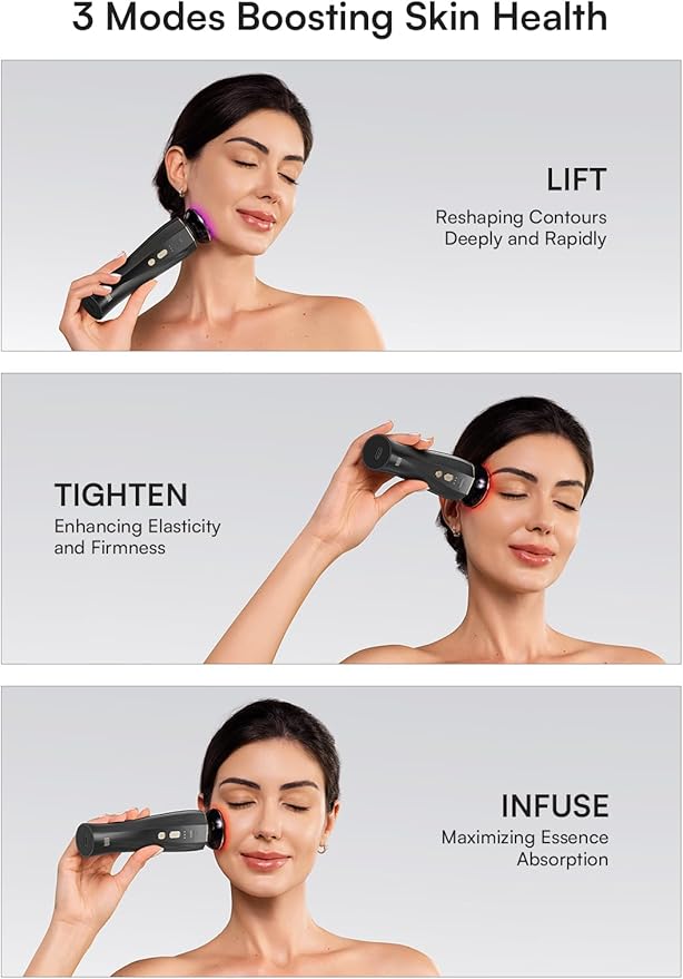 INIA Micro-Current Facial Device, 3-in-1 Facial Massager Red Light Therapy for Face and Neck True Beauty Glow Device Effective for Wrinkle and Puffiness-GlimoraGlow