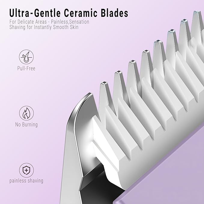 2-in-1 Bikini Trimmer and Shaver Kit for Women, Electric Body Hair Trimmer Facial Hair Removal Cordless Bikini Shaver Razor for Face Lip Chin Pubic Underarm Legs, Purple-GlimoraGlow