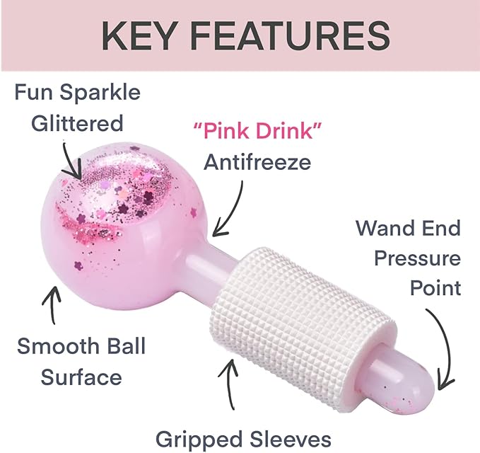 Ice Globes for Facials – Facial Tools for Face & Eye Puffiness Relief, Cool Skincare Cryo Tools - Pink Drink Glitter-GlimoraGlow