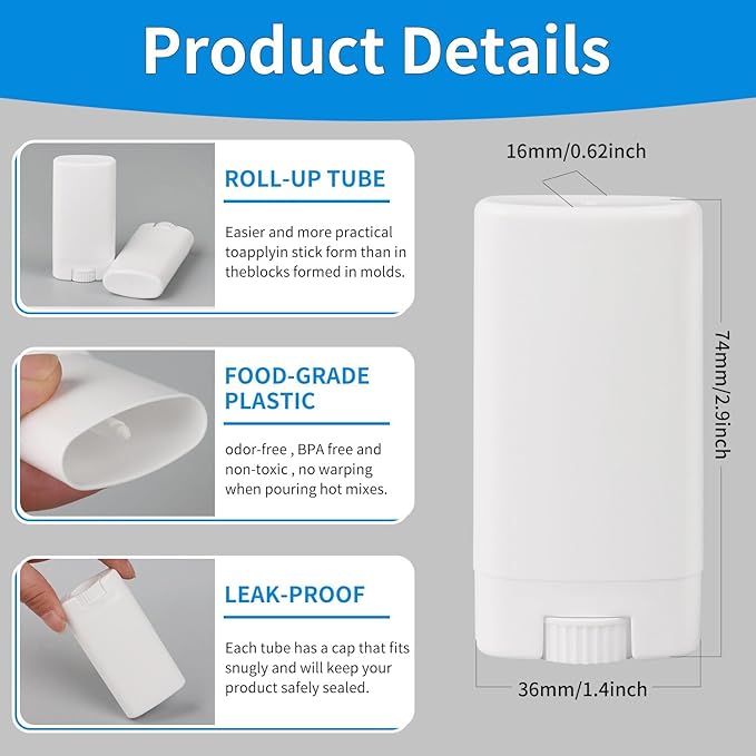 100PCS 15ML White Empty Oval Deodorant Lip Lipstick Balm Tubes Containers for DIY Homemade Crayon Chapstick Holder-GlimoraGlow