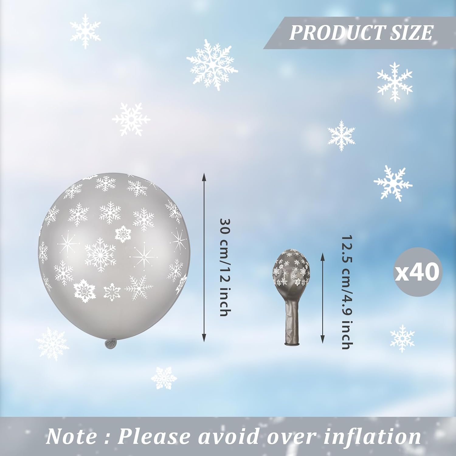 Skylety 40 Pieces Snowflake Balloons Bulk Winter Transparent Snowflake Latex Balloons for Christmas Birthday Wedding Party Decorations (Silver)