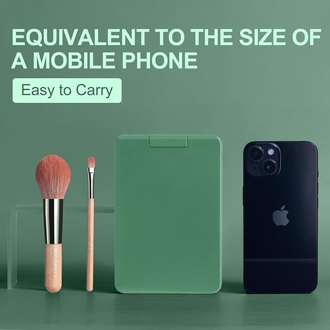 BS-MALL Travel Makeup Brush Set Foundation Powder Concealers Eye Shadows Makeup Set with LED light Mirror 14 Pcs (Green)-GlimoraGlow