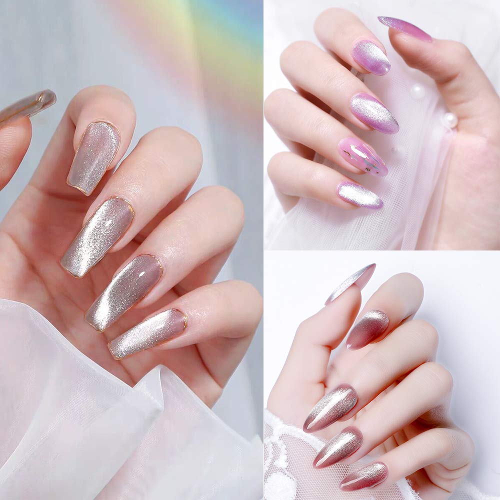10ml Silver Universal Bright Glitter Cat Eye Gel Magnetic Nail Polish Gel Art Manicure DIY at Home Soak Off UV Gel with Magnet-GlimoraGlow