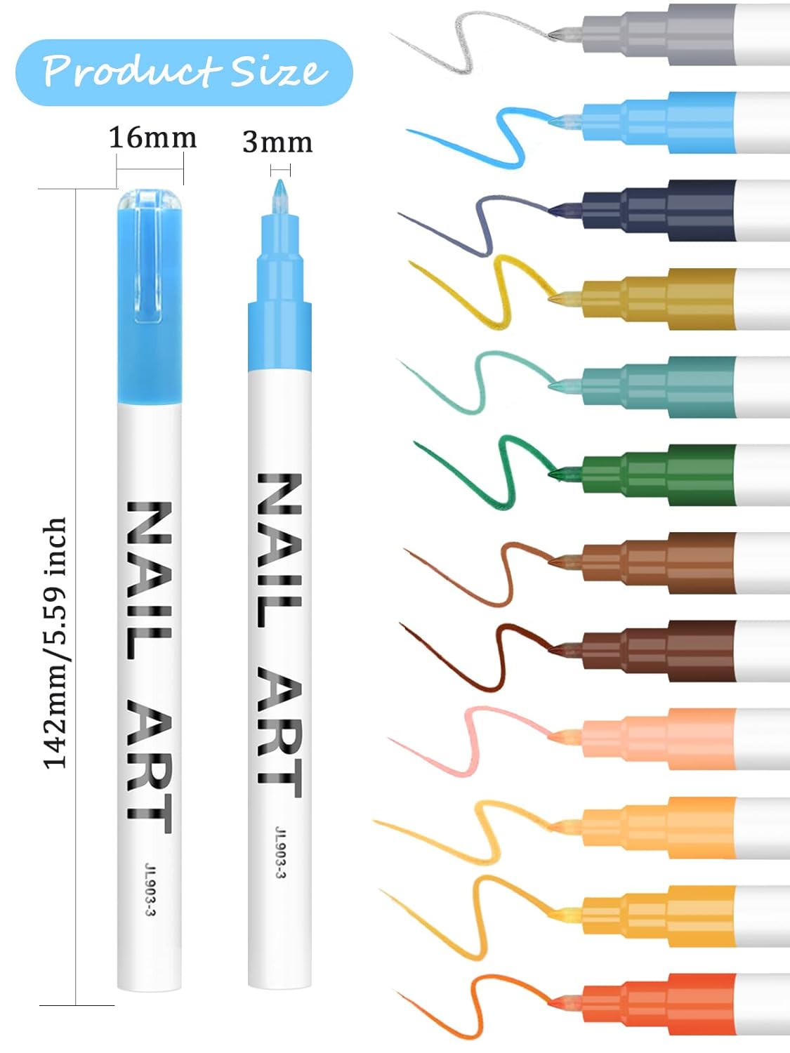 12 Color 3D Nail Art Pens Set, Kalolary Nail Point Graffiti Dotting Pen Drawing Painting Liner Brush for DIY Nail Art Beauty Adorn Manicure Tools(B)-GlimoraGlow