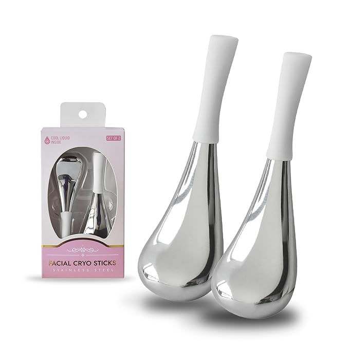 Ice Globes for Face & Eyes, Unbreakable Stainless Steel Cryo Sticks for Beauty Routines, Facials Cold Roller Cooling Globes for Puffiness, Wrinkles, Dark Circles, Headaches(White)-GlimoraGlow