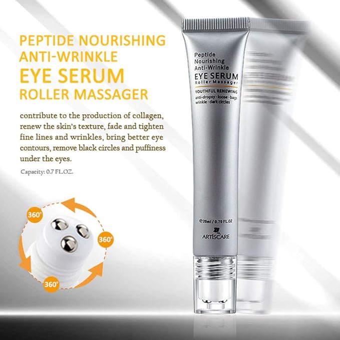 Eye Peptide Serum Eye Massage Roller Nourishing Relieve Loose Eye Bags Dark Circles Eye Skin Care Under Eye Cream for Fine Wrinkles and Puffiness Daily Skincare(Nourishing Grey)-GlimoraGlow