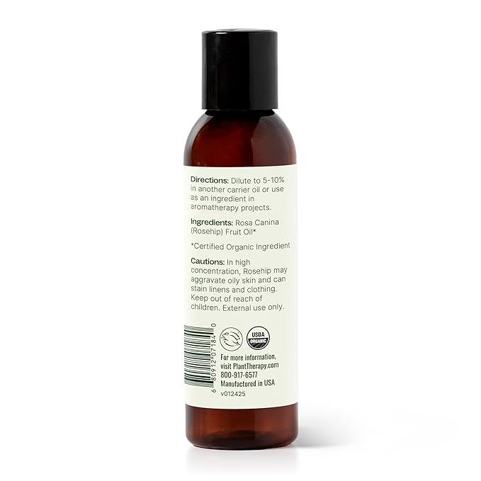 Plant Therapy Organic Rosehip Carrier Oil 4 oz For Skin and Hair Cold Pressed Supports Skin Hydration Fine Lines & Wrinkles Extra Virgin, Vitamins A and E & Essential Fatty Acids-GlimoraGlow