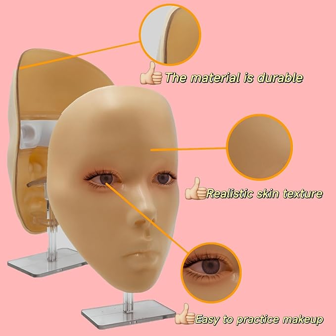 3D Makeup Practice Face, XIJIEMAO Mannequin Head For Makeup, Reusable Silicone Full Makeup Mannequin Head With Stand And Brush Set, Eye Shadow Makeup Face Board, Emerging Makeup Artist, Girl'S Gift-GlimoraGlow