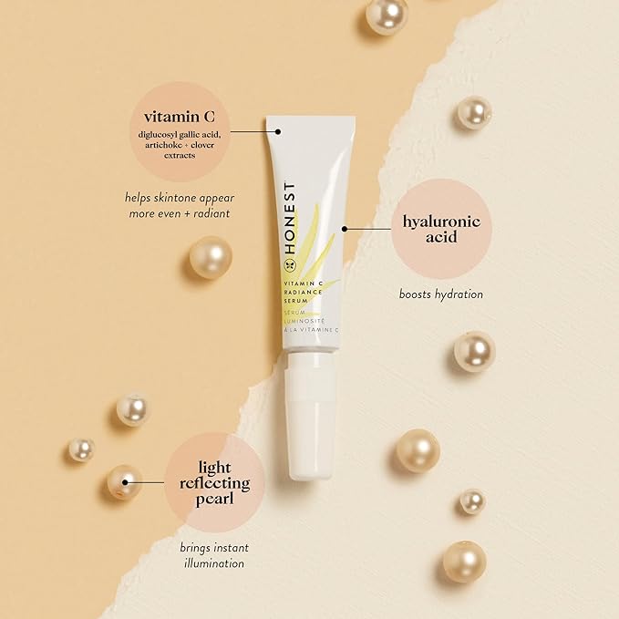 Honest Beauty Mini Vitamin C Brightening Serum | Improves Skin Tone + Complexion | Vitamin C, Pearl, Hyaluronic Acid | EWG Verified + Cruelty Free | Travel Size, 0.33 fl oz-GlimoraGlow