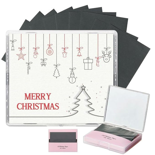 [200 Counts + Mirror Case] Christmas Edition Natural Bamboo Charcoal Oil Blotting Sheets for Face with Mirror Case-GlimoraGlow