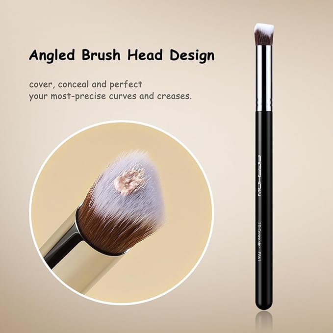 EIGSHOW Angled Concealer Brush Under Eye for Covering Sun Spots Acne Blemishes Concealing Contouring Setting with Liquid Cream (E861)-GlimoraGlow